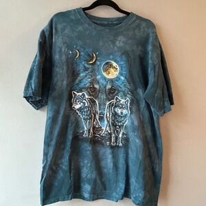 The Mountain Northstar Wolves T-Shirt Blue Tie Dye Mens XL Short Sleeve Cotton